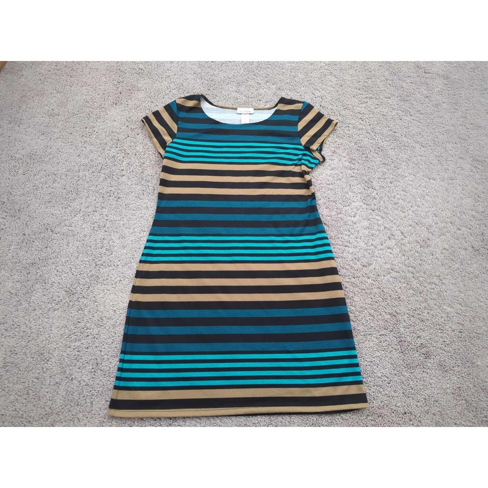Olivia Matthews Shift Dress Womens Large Striped Boat Neck Mini Made in USA